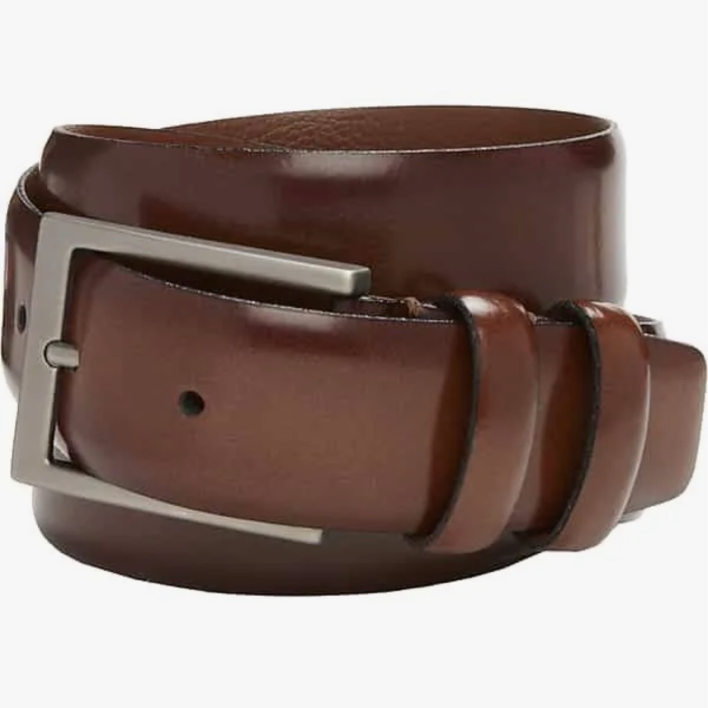 Brand NewJoseph Abboud Handcrafted Double Loop Marbleized Leather Belt Brown